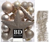 Shoppartners Bv Boules de Noël 5-6-8 cm 32x pièce avec étoile, pointe et guirlandes champagne - plastique