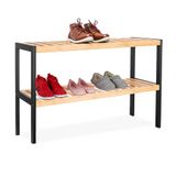 Merkloos / Sans marque Relaxdays Schoenenrek bamboe - 70 cm breed - 2 laags - natuur-zwart