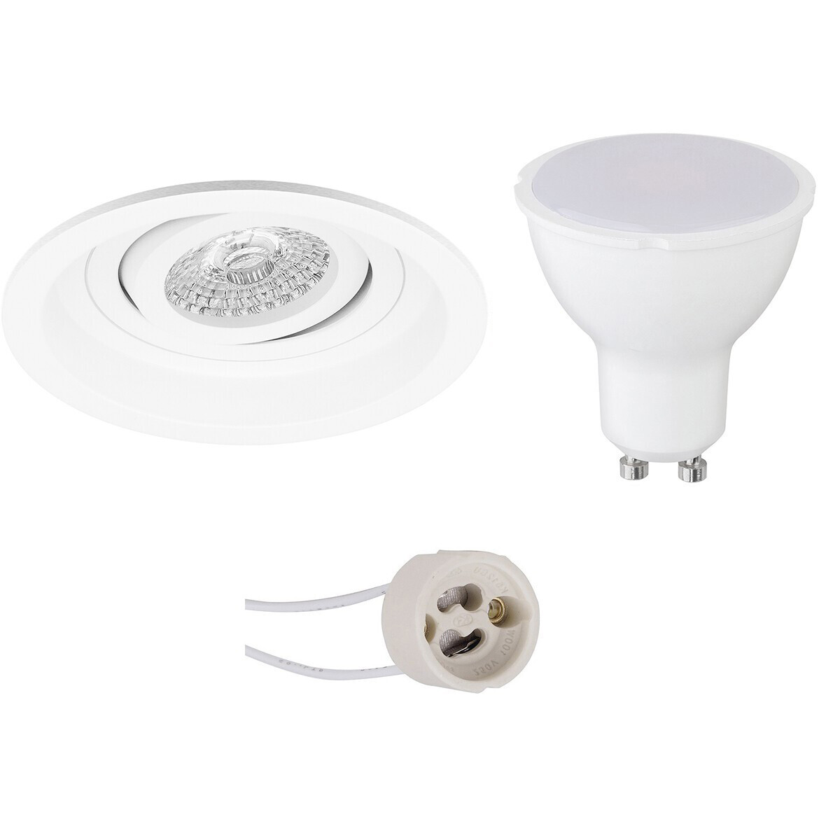 BES LED LED Spot Set - Pragmi Domy Pro - GU10 Fitting - Inbouw Rond - Mat Wit - 6W - Helder/Koud Wit 6400K - Verdiept - Kantelbaar - Ã˜105mm