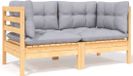 vidaXL Banc de jardin 2 places avec coussins gris pin massif