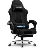GTPLAYER Gamingstoel, bureaustoel, ergonomische pc-stoel, gamingstoel met massagesteun, taakstoelen met voetensteun en hoofdsteun, zwarte stof