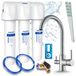 Ari Robinet de cuisine Linko 3 voies en acier inoxydable avec système de filtration d'eau Aquaphor Kristall