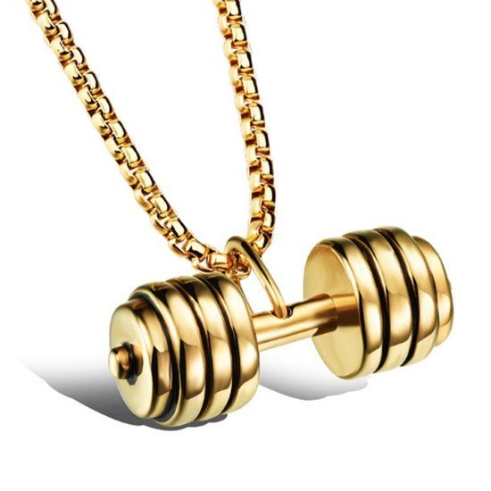 Mendes heren kettinghanger Dumbbell Goudkleurig