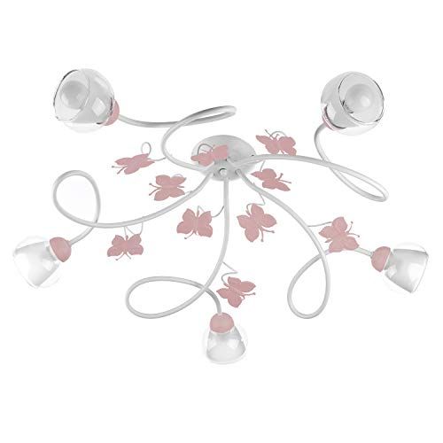 ONLI Plafondlamp - 5 x E14 - Wit metaal met roze vlinders - 80 cm