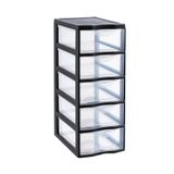 SUNDIS Orgamix, tour de rangement en plastique, noir, 5 tiroirs transparents, papier A4, hauteur 61 cm