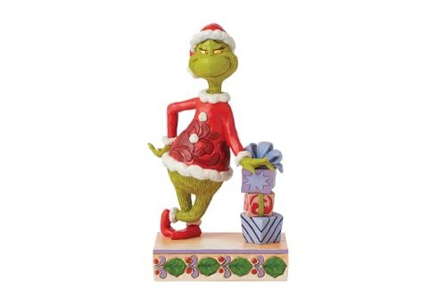 Jim Shore Grinch Leaning on Stacked Gifts Figurine