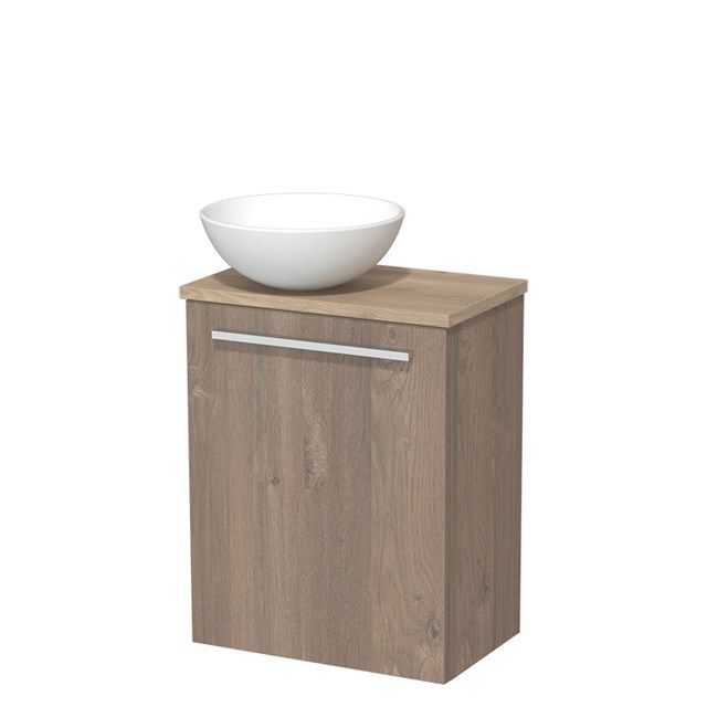 Maxaro Toiletmeubel met Waskom Keramiek Modulo Middenbruin Eiken Vlak 41 cm Lichtbruin Eiken Blad