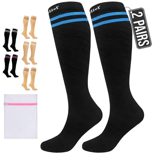 360 Relief Compressie Sokken klasse 1 voor Mannen en Vrouwen - 15-20 mmHg Steunkousen voor langeafstandsvluchten, reizen, sporten, hardlopen, wandelen - 2 Paar Compression Socks L/XL Zwart met wasnet