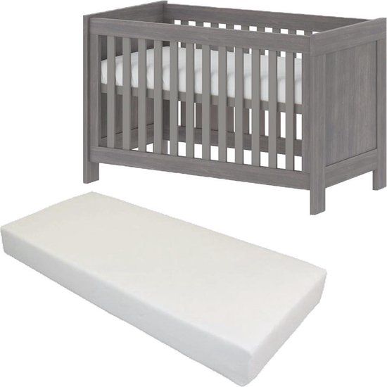 NOUS Living Bebies First Babybed / Ledikant Nevada Met Matras - Grijs 60 x 120 cm