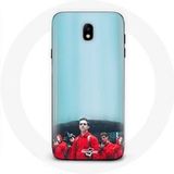 Maniacase Hoesje voor Samsung Galaxy J3 2017 La casa de papel Berlijn Rio en Tokio Blauwe Achtergrond