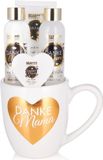 BRUBAKER Cosmetics - Danke Mama (Dank U Mama) - 5-delige Rose Vanille Geurende Bad Set - Cadeautip Vrouw - Cadeau Idee - Mama Cadeauset in Koffiekop met Hartdecor - Witgoud