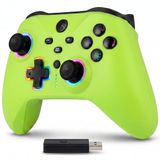 Altaudia Draadloze Bluetooth-controller voor pc, compatibel met pc, switch/smartphone Android en iOS, USB-aansluiting, 2 macrotoetsen, dubbele vibratie, 6 assen, RGB-ledlampen, groene kleur