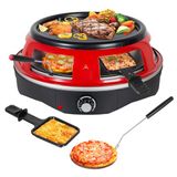 Todeco Elektrische pizzaoven 3-in-1 voor 6 personen, 1200 W, met 6 mini-pizzaschep, 6 kaaspannen, afneembare ovenschaal, voor mini-pizza met een diameter van 10 cm, grillen en pannenkoeken