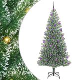 vidaXL Kunstkerstboom Sneeuw Gevlokt met LED Licht Groen en Wit 210 cm