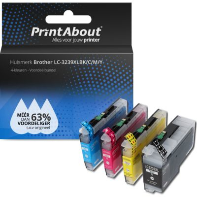 PrintAbout Huismerk Brother LC-3239XLBK/C/M/Y Inktcartridge 4-kleuren Voordeelbundel Hoge capaciteit