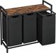 Panier à linge 3 compartiments - trieur de linge - extensible avec étagère - 114 L - métal noir - bois marron