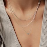 Hey Happiness Amore Layer Ketting Set van 2 Dames – Roestvrij Staal – Delicate Hart Hanger – Verstelbaar – Zilver