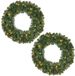 Decoris Couronne de Noël/couronne de sapin verte avec guirlande lumineuse blanc chaud et minuterie 60 cm - 2x