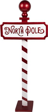 Clayre & Eef Kerstdecoratie Sign - 110 cm - Rood/Wit - IJzer - NORTH POLE