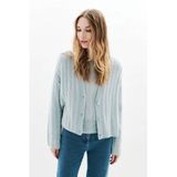 Caroll gebreid vest grijsblauw met kabels