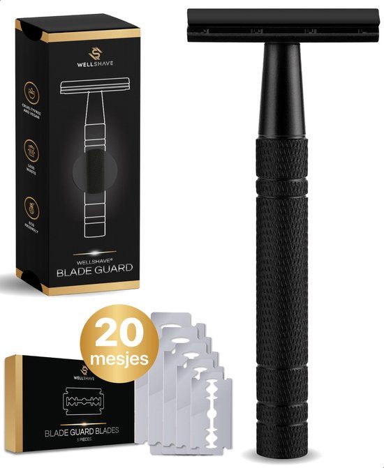 Wellshave Safety Razor Zwart - RVS + 20 Scheermesjes
