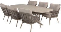 4 Seasons Outdoor Puglia Nevada low dining tuinset 250x105xH69 cm 7 delig latte met deens ovaal keramiek