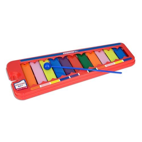 BONTEMPI - Gekleurde xylofoon Metallofoon 11 metalen plaatjes Gekleurde noten Sol Do met stokje 31x12,5x2 cm