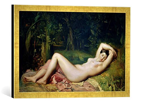 kunst für alle Ingelijste afbeelding van Theodore Chasseriau Sleeping Nymph, 1850", kunstdruk in hoogwaardige handgemaakte fotolijst, 60x40 cm, Gold Raya