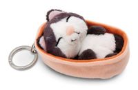 Sleutelhanger Sleeping Pets Sleutelhanger Kat zwart 8cm mand perzik licht