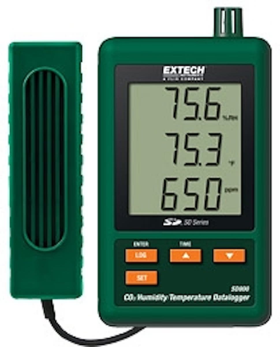 EXTECH SD800: CO2 monitor, thermometer en hygrometer met datalogger Data wordt opgeslaan in excel formaat op SD kaart