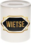 Bellatio Decorations Shoppartners Bv Spaarpot met voornaam Wietse - wit - met goud/zwart embleem - 8 x 9 cm - keramiek - met afsluitdop - cadeau verjaardag