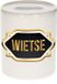 Bellatio Decorations Shoppartners Bv Spaarpot met voornaam Wietse - wit - met goud/zwart embleem - 8 x 9 cm - keramiek - met afsluitdop - cadeau verjaardag