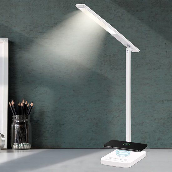 Qware Milton LED Desk Lamp - White - with Wireless Charger
