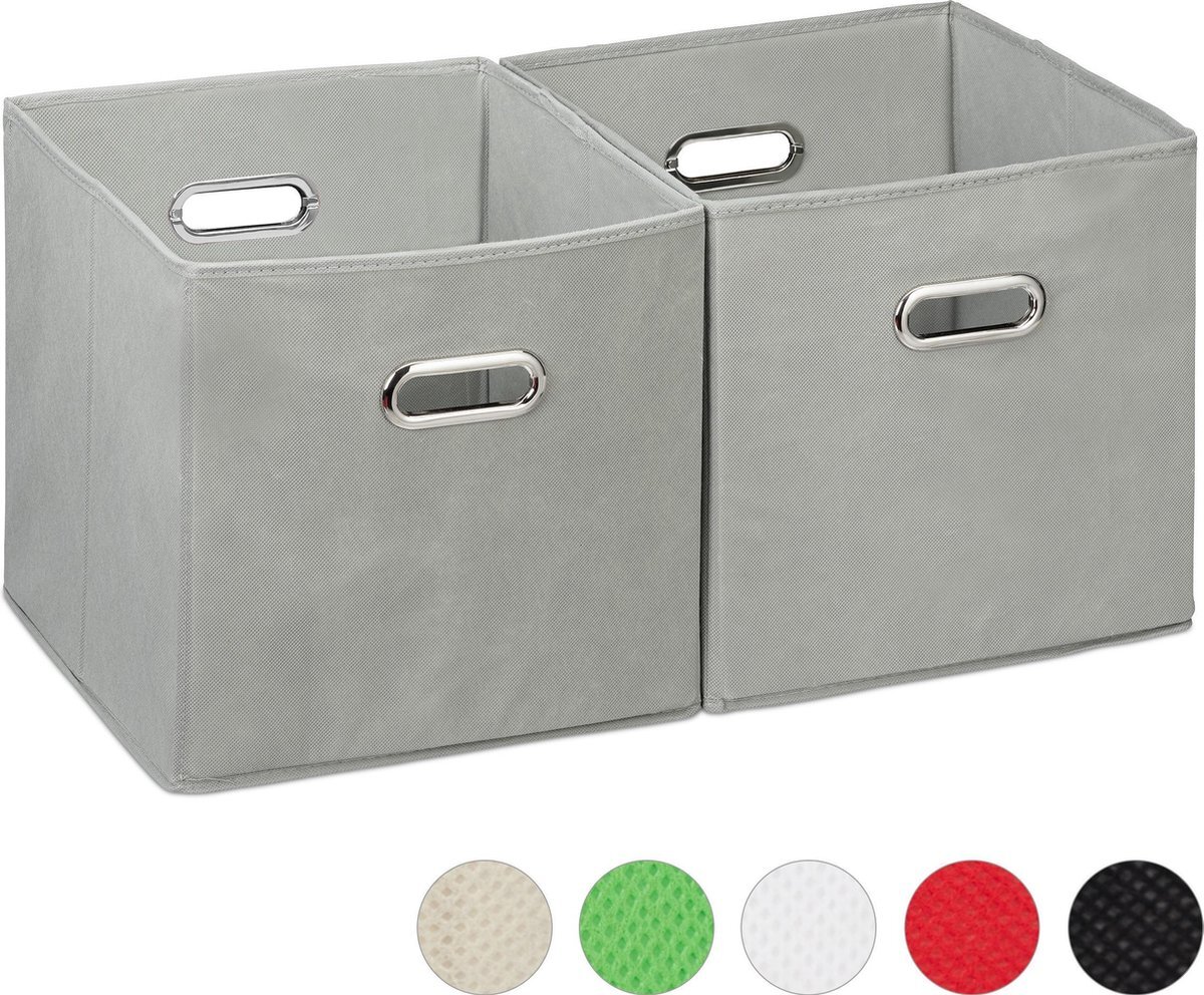 Relaxdays opbergbox stof - set van 2 - opvouwbaar - opbergmand - 30 cm - kast organizer grijs