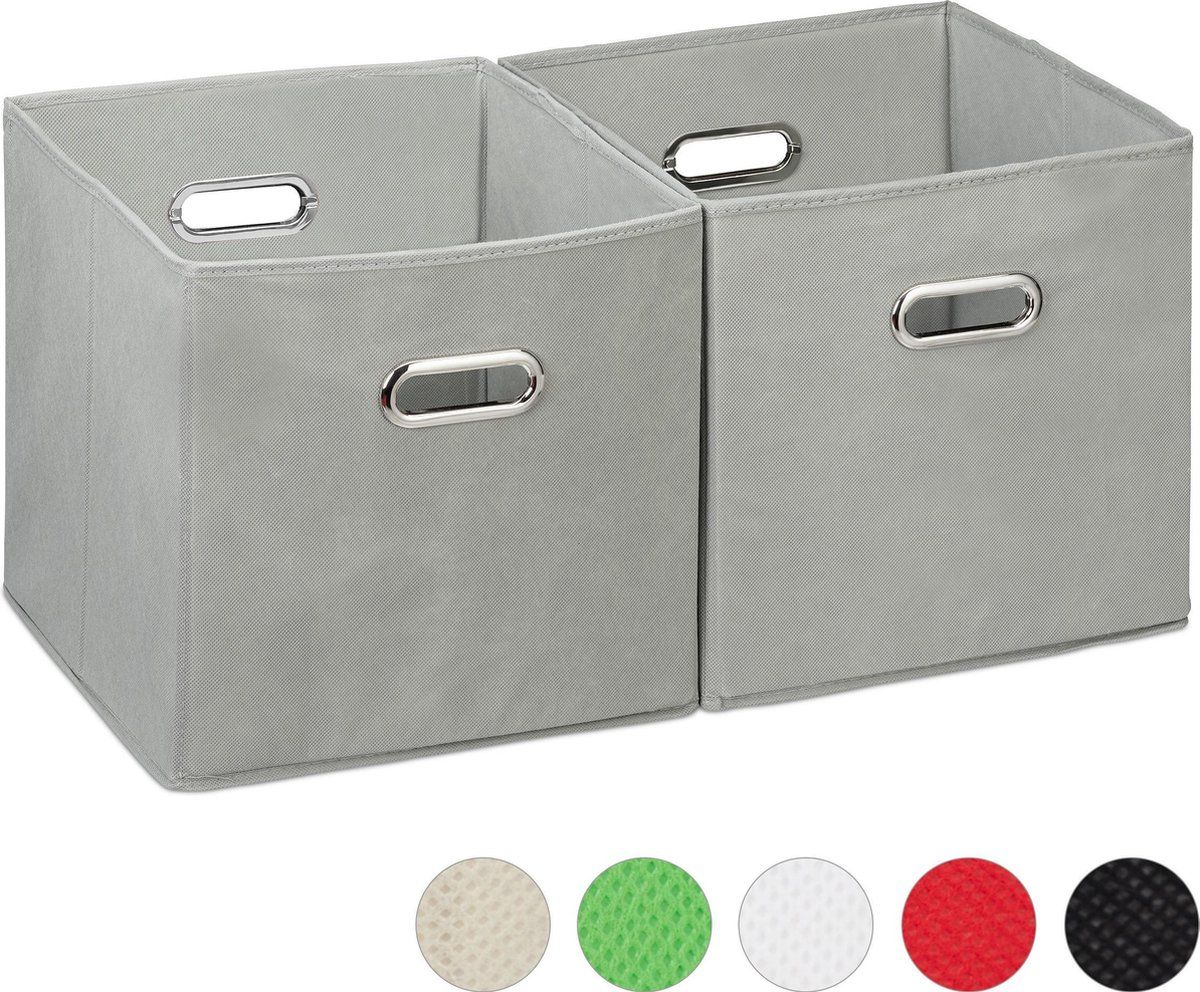 Relaxdays Opbergbox Stof - Set van 2 - Opvouwbaar - 30 cm - Grijs