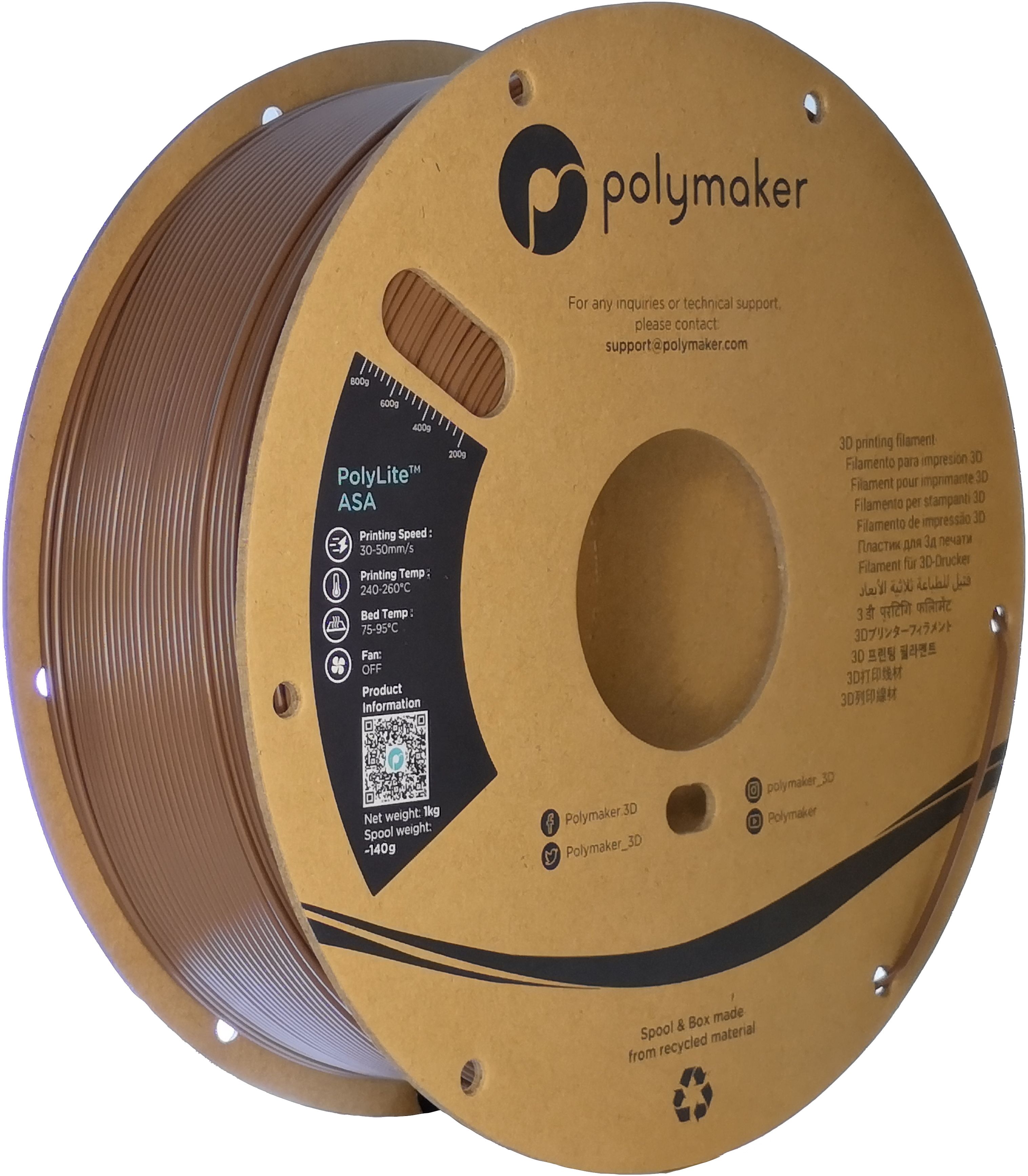 Polymaker PolyLite ASA Filament - 1.75mm - Army Brown - 1 kg