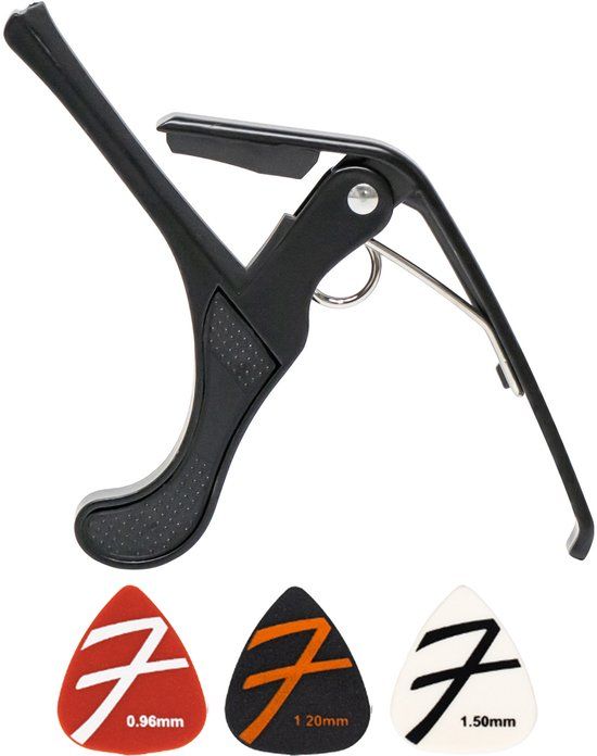 Finesse Universele Capo met Plectrums - Gitaar - Akoestisch - Elektrische - Ukelele - Zwart