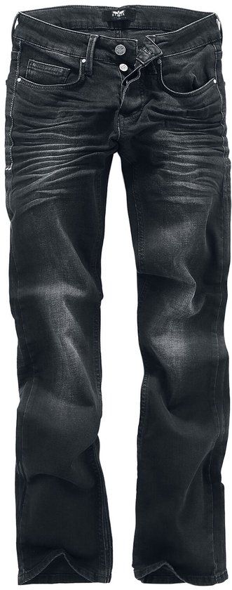 Black Premium by EMP Zwarte medium rise jeans met lichte wash - comfortabele pasvorm met uitlopende pijpen en contrasterende stiksels aan de zijkanten - Heren - W29L32