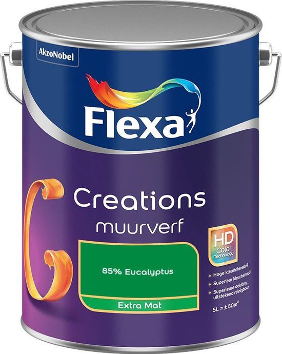 FLEXA Creations Muurverf - Extra Mat - Mengkleuren Collectie - 85% Eucalyptus - 5 liter - 8711113140409