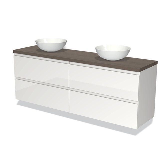 Maxaro Badkamermeubel Modulo Plato 180cm Hoogglans Wit 4 Lades Greeploos Donkerbruin Eiken Blad