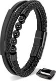 SERASAR Magnetische Armbanden voor Mannen [Pearl] - Zwart 23cm