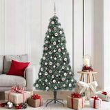 VidaXL Kunstkerstboom met verlichting en ballenset groen 180 cm pet