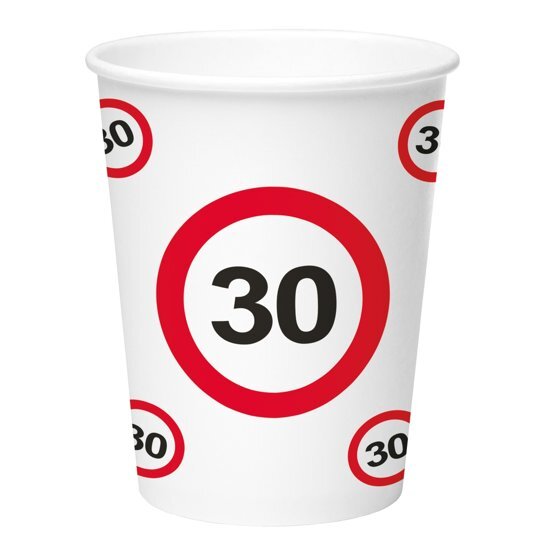 Folat 30 Jaar Verkeersbord Papieren Bekers 350ml - 8 stuks