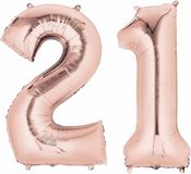 Shoppartners Bv 21 jaar verjaardag - Folie ballon cijfers - rose goud - 88 cm