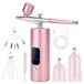 Airbrush-set met compressor, 38 psi, draagbaar, met batterie, 0,3 mm spuitmond, roze