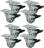 AMIG zwenkwiel/transportwiel - 8x - D30mm met rem - rubber - 45kg draagvermogen - grijs