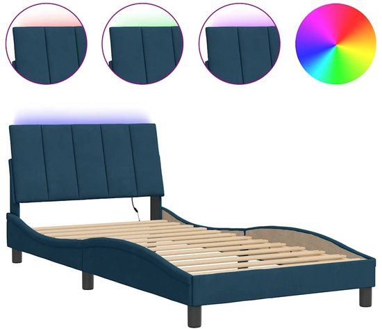 vidaXL Bedframe met LED blauw fluweel 100x200 cm