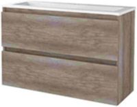 Basic Line Start 39 Badkamermeubelset - Ondiep - 100 x 39 cm - Greeploos - 2 Lades - Acryl Wastafel - 1 Kraangat - Scotch Oak