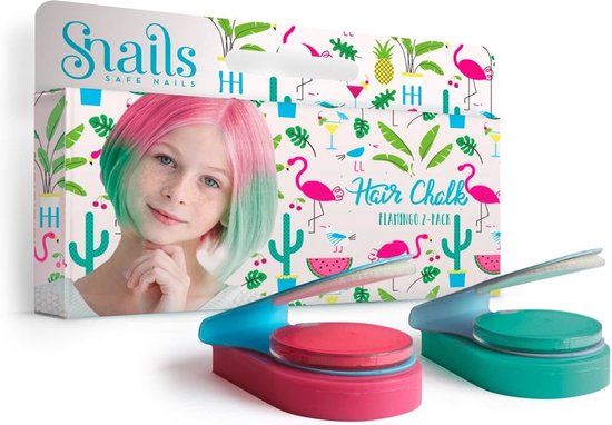 Snails Flamingo Hair Chalk Set of 2 - Fuchsia and Green - Girls