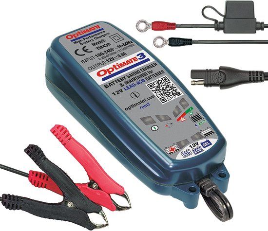 Tecmate Optimate 3 Motor Acculader - 12V - Geschikt voor Loodzuur, AGM, Droge en Gel accu's